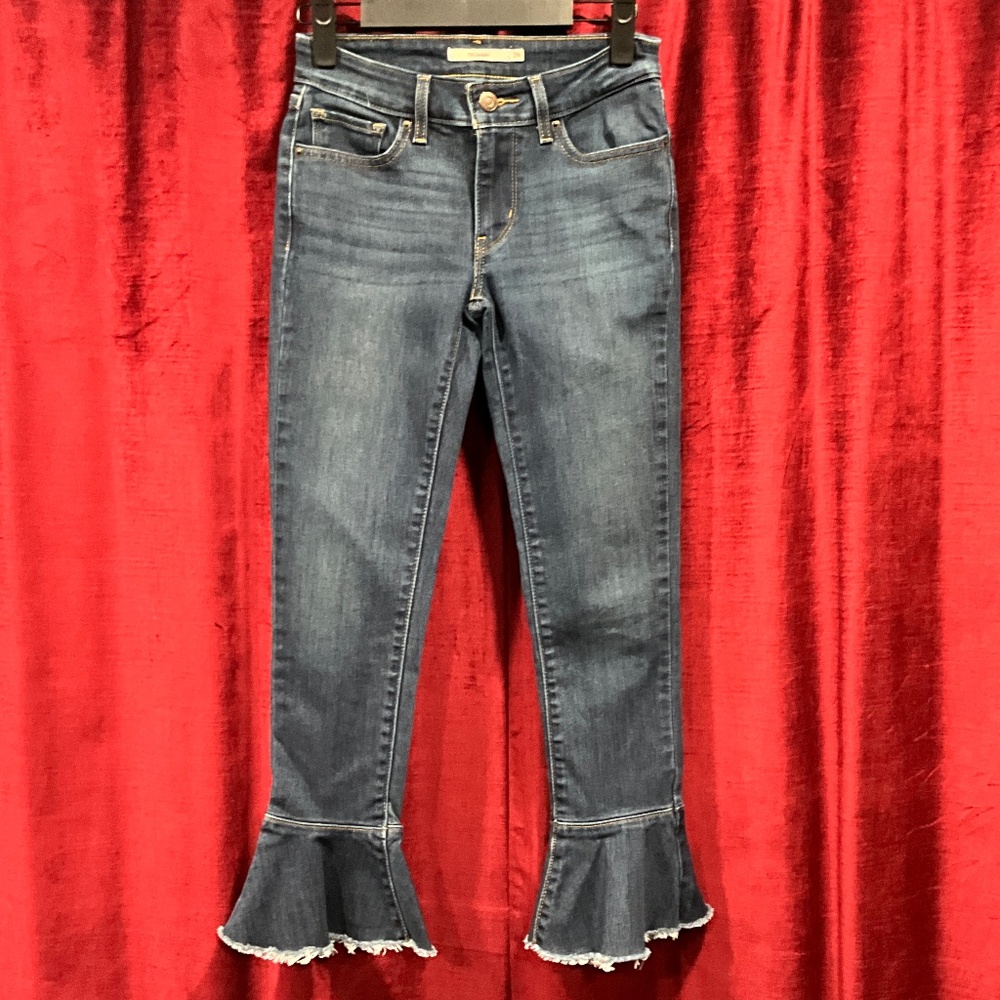 Levi's 711 Skinny Ankle Crop Ruffle Raw Hem Jeans Size 24